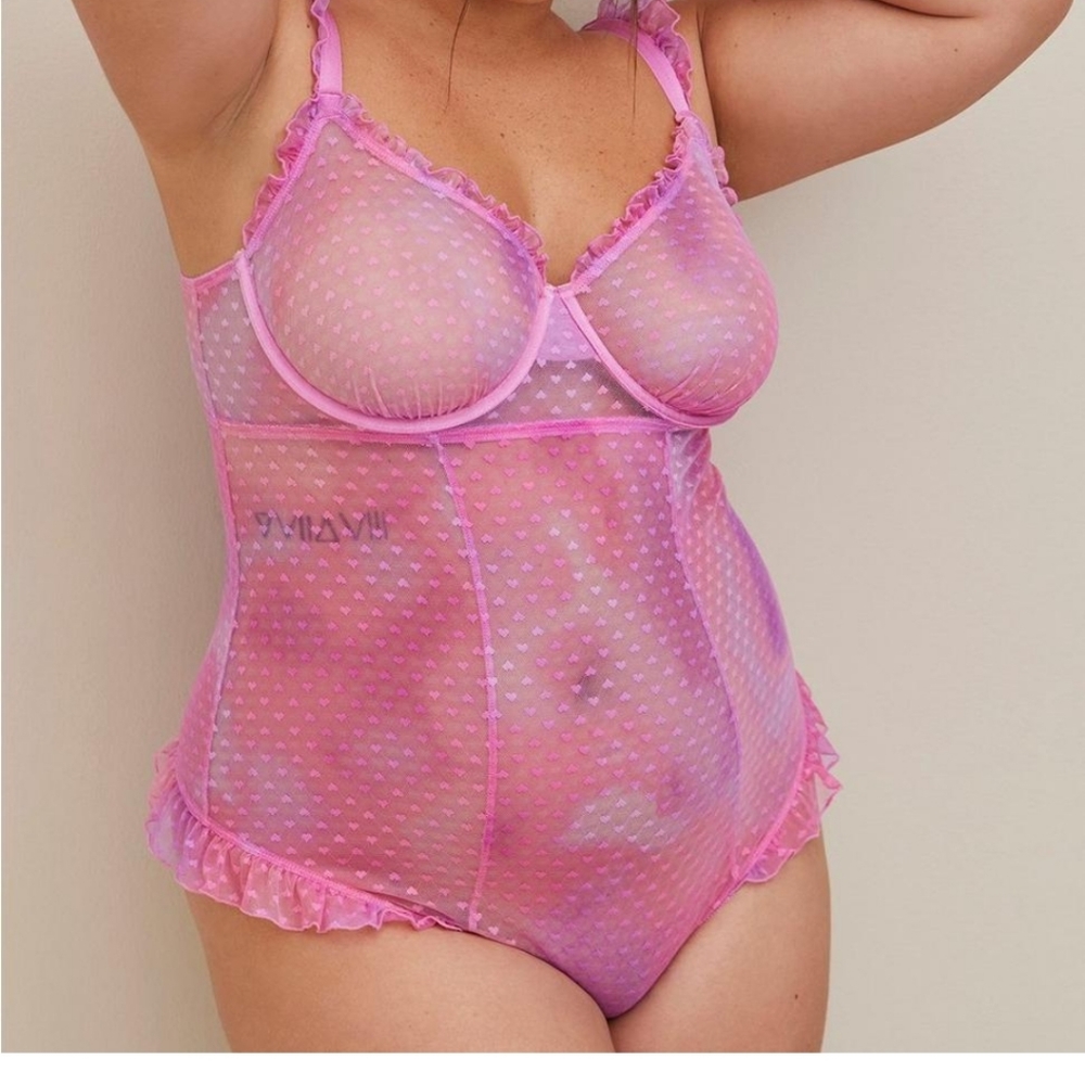 NWT Torrid Pink heart mesh thong bodysuit